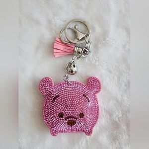 Pink Rhinestone Winnie The Pooh Bear Keychain Bag Charm